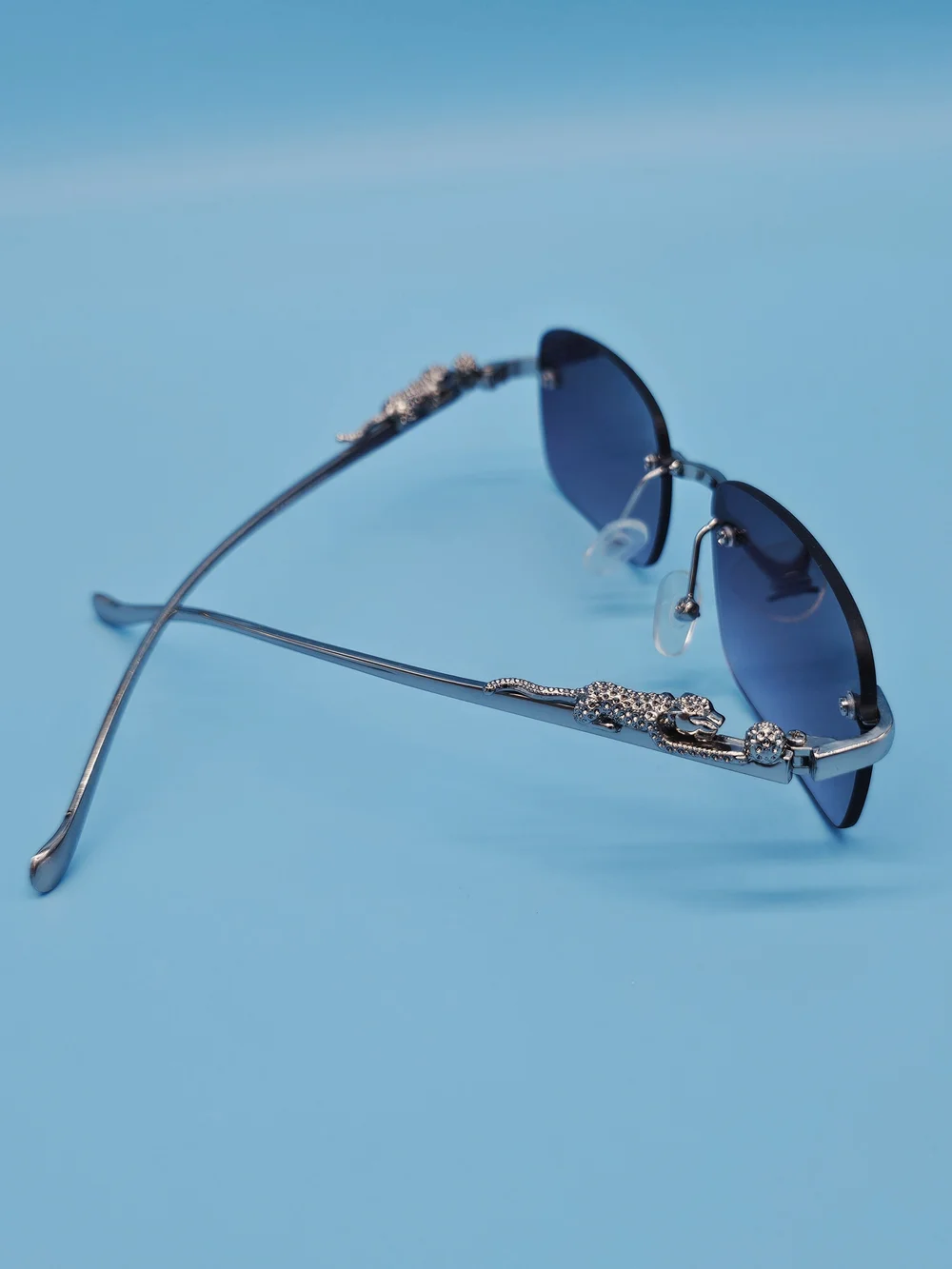 Men's Silver Sunglasses with Blue Lenses